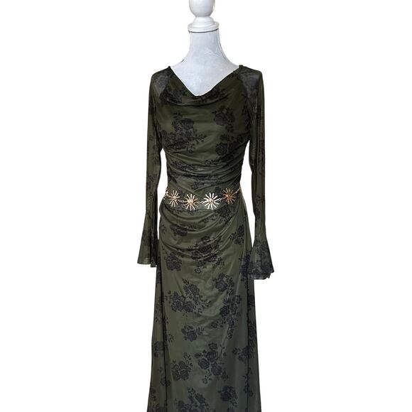 Whimsigoth Olive Floral Mesh Maxi - Picture 10 of 10